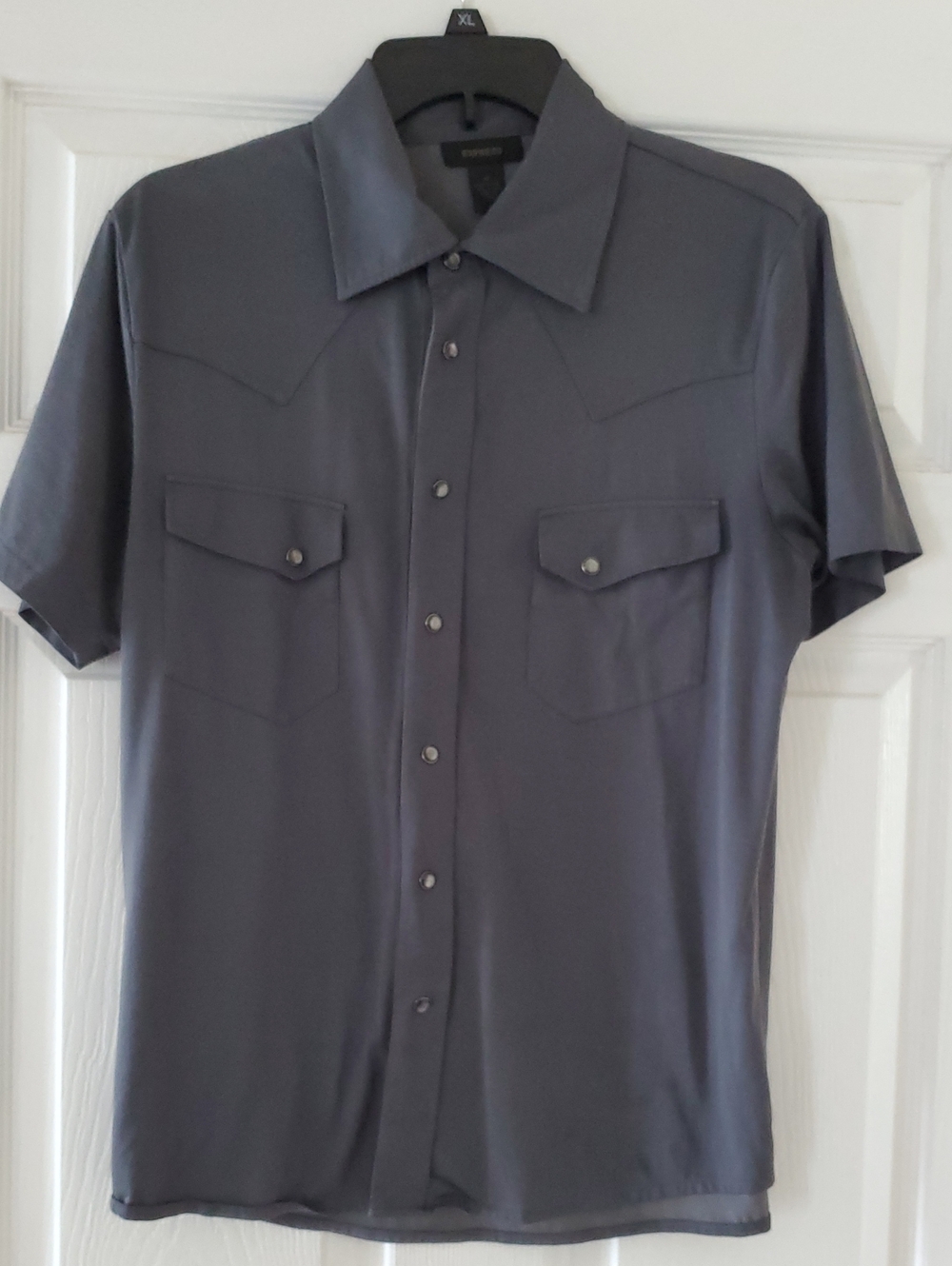 Express Men's Short Sleeve Button-Down Shirt - Charcoal